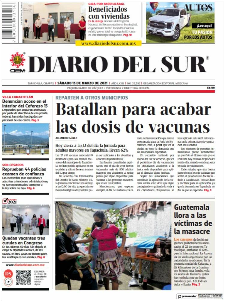 Portada de El Diario del Sur (México)