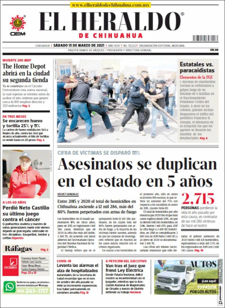 Portada de El Heraldo de Chihuahua (México)