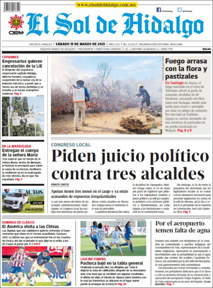 Portada de El Sol de Hidalgo (México)