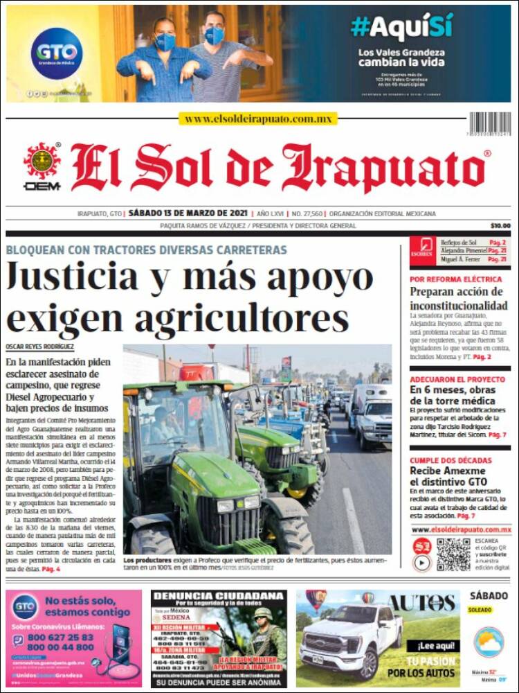 Portada de El Sol de Irapuato (México)