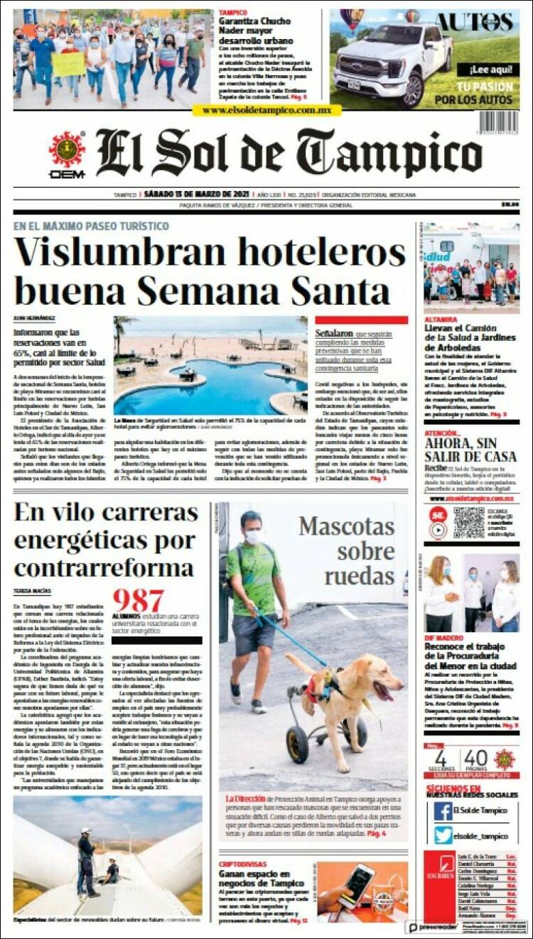 Portada de El Sol de Tampico (México)