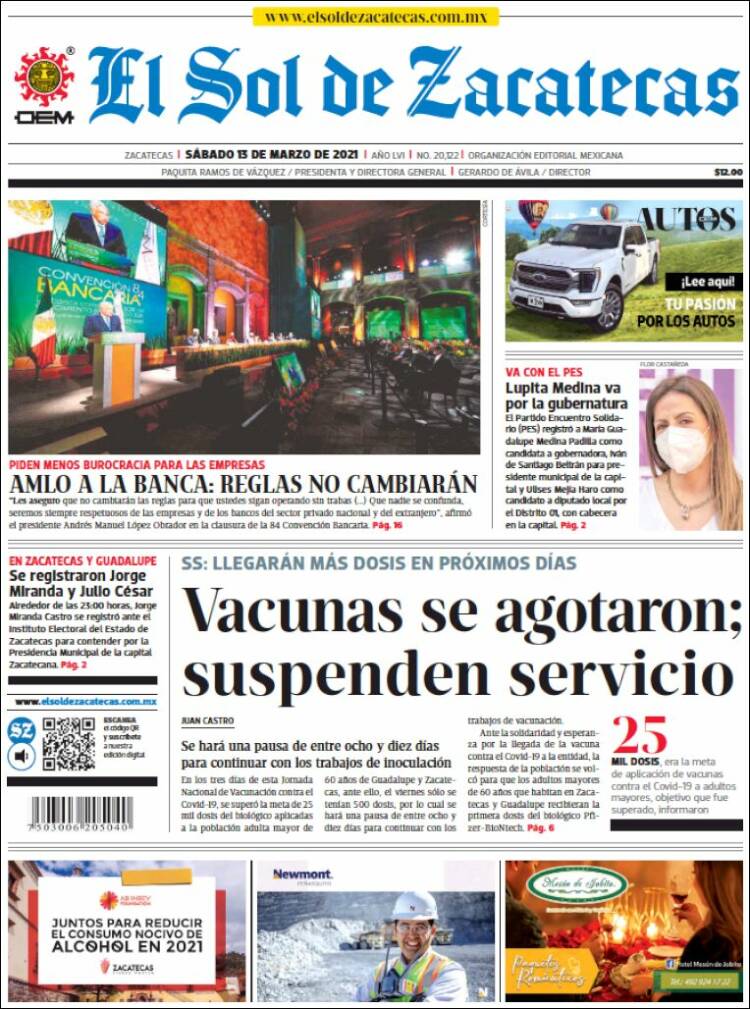 Portada de El Sol de Zacatecas (México)