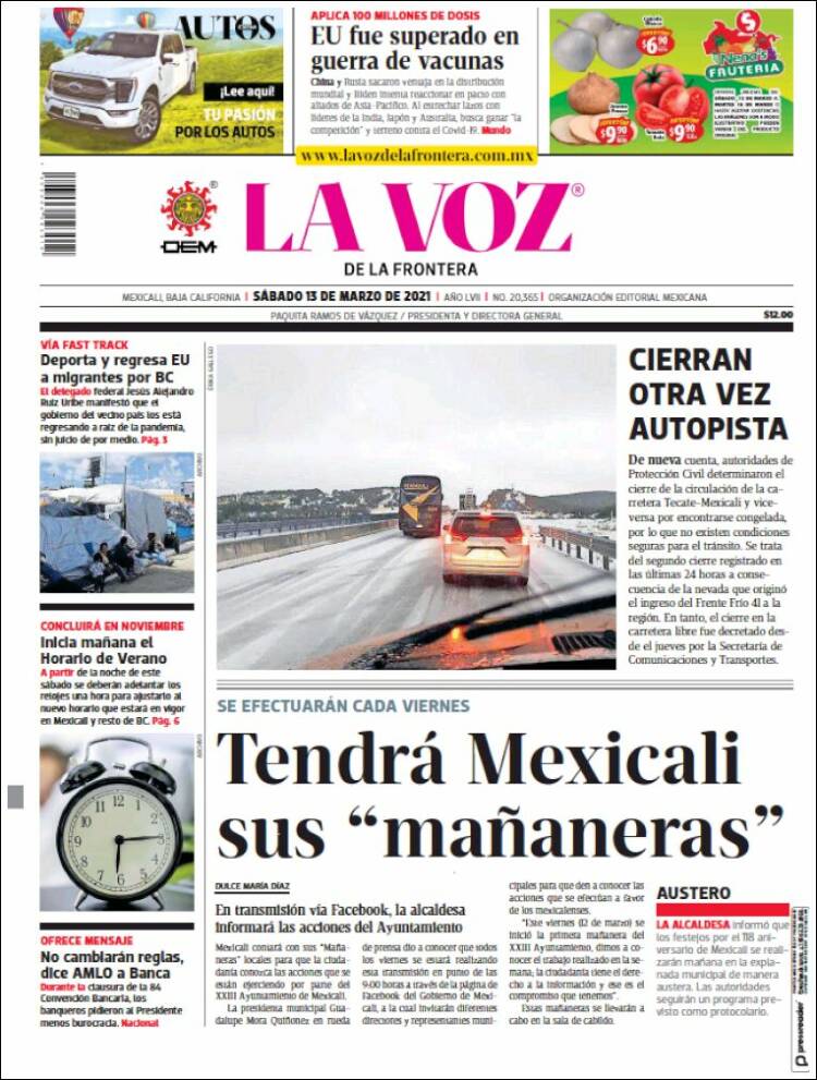 Portada de La Voz de la Frontera (México)