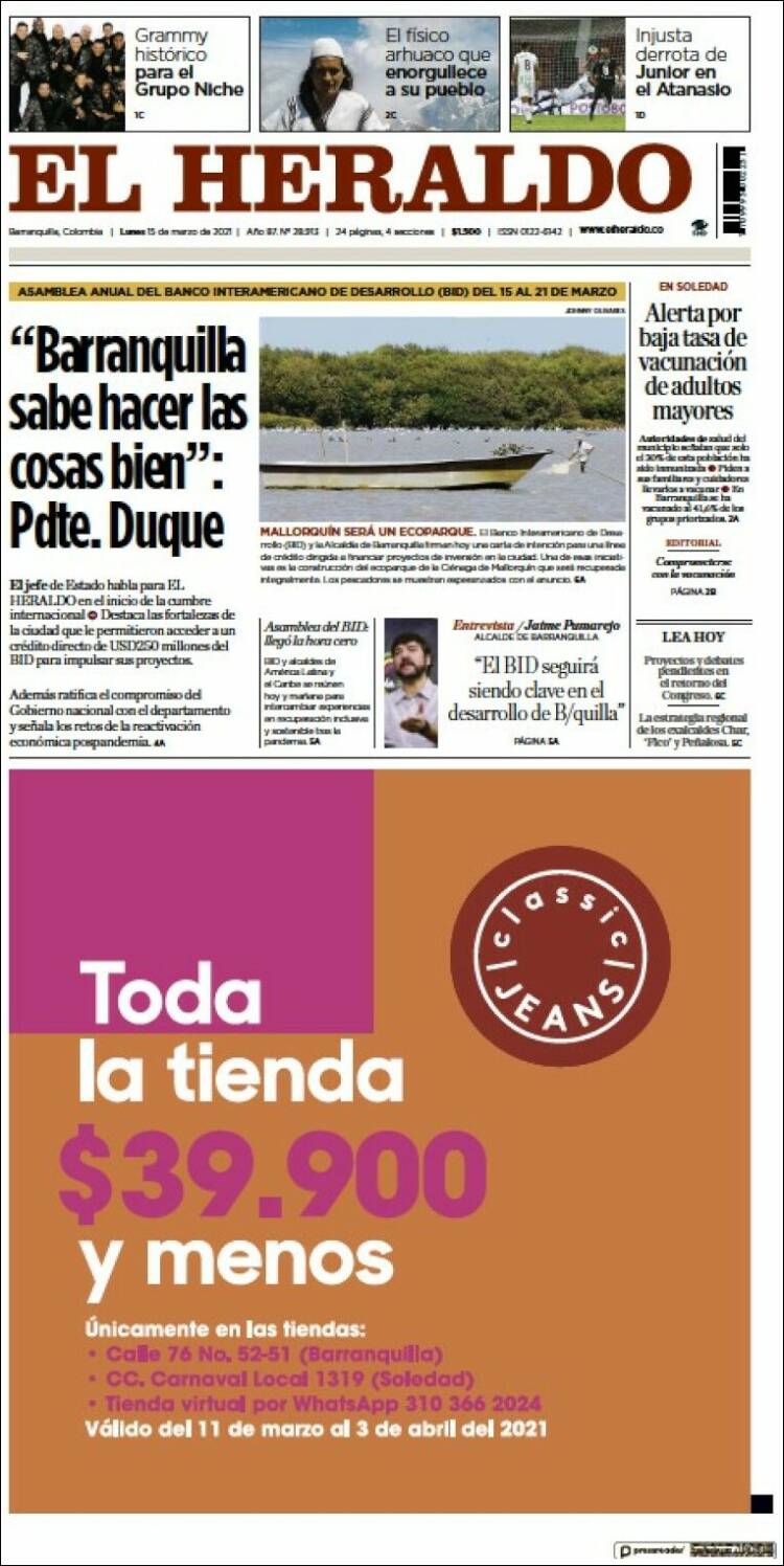 Portada de El Heraldo (Colombia)