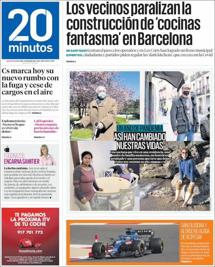 Portada de 20 Minutos - Barcelona (España)