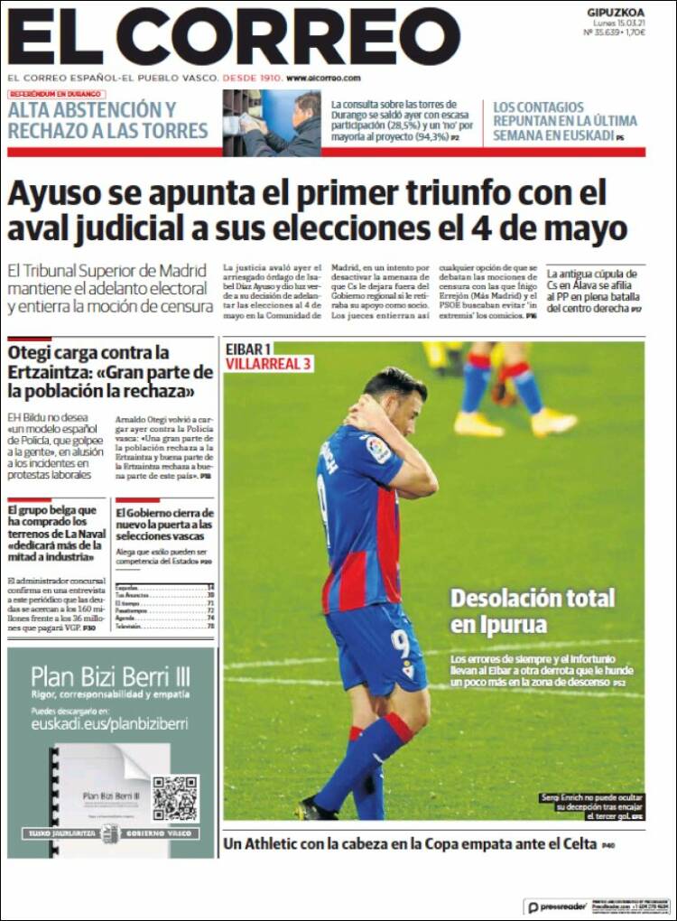 Portada de El Correo - Guipuzcoa (España)