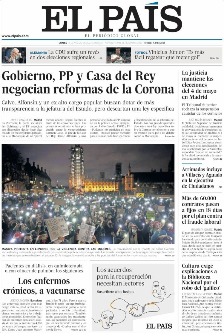 Portada de El País (España)