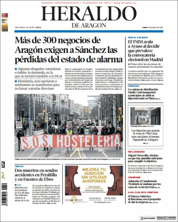 Portada de Heraldo de Aragón (España)