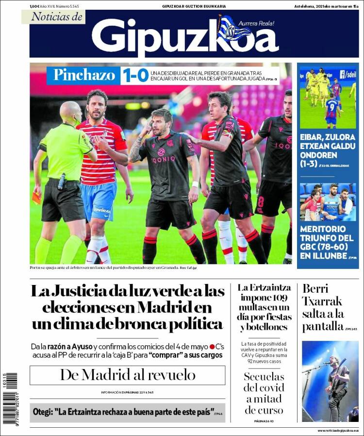 Portada de Noticias de Gipuzkoa (España)