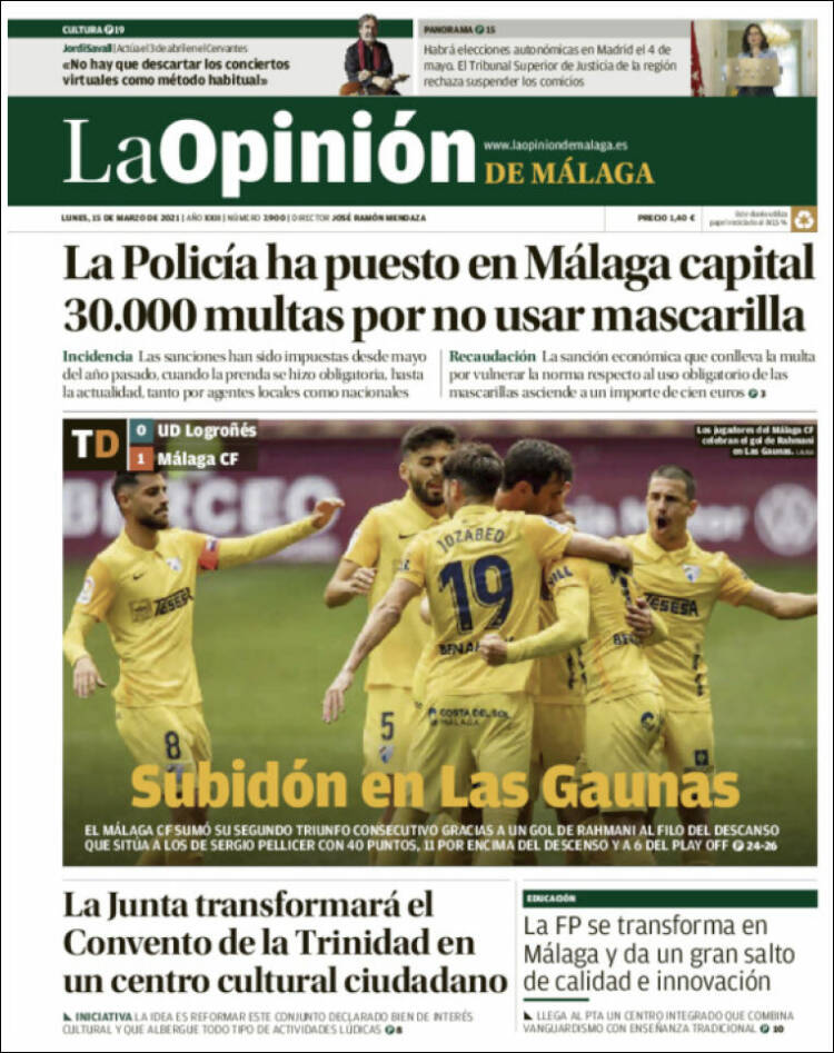 Portada de La Opinión de Málaga (España)