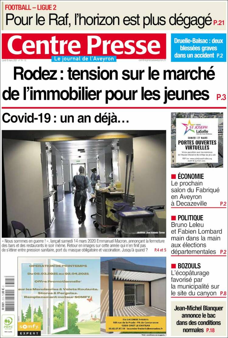 Portada de Centre Presse (Francia)