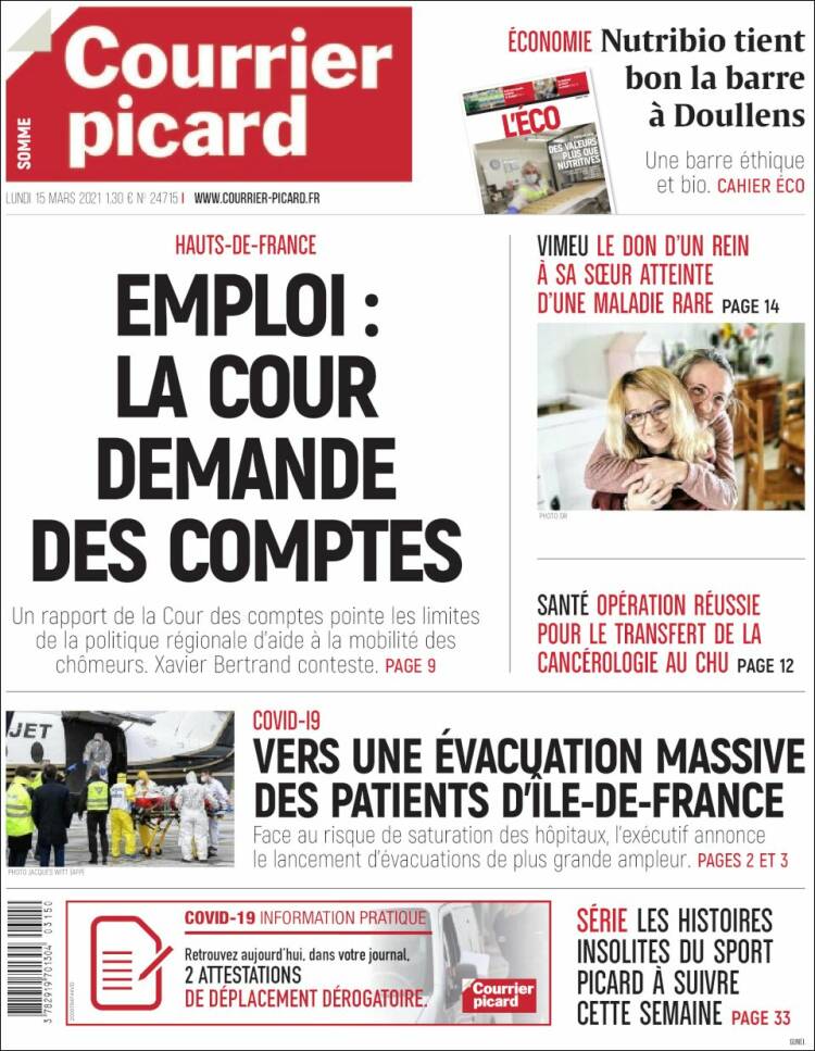 Portada de Courrier Picard (Francia)