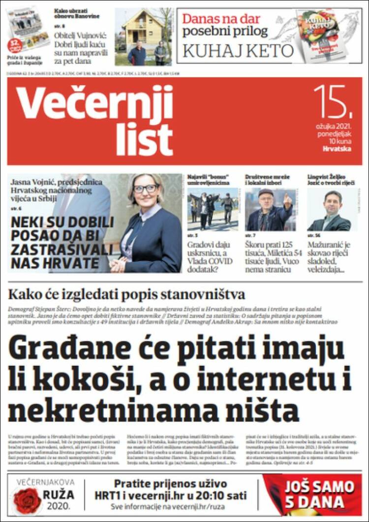 Portada de Večernji (Croacia)