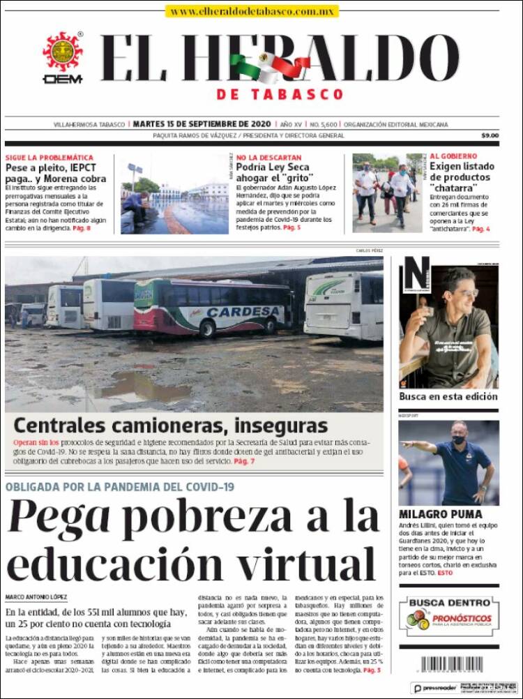 Portada de El Heraldo de Tabasco (M&eacute;xico)