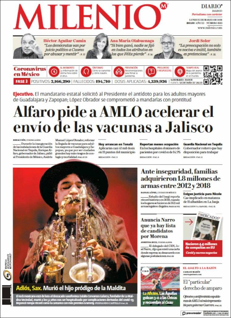 Portada de Milenio - Jalisco (M&eacute;xico)