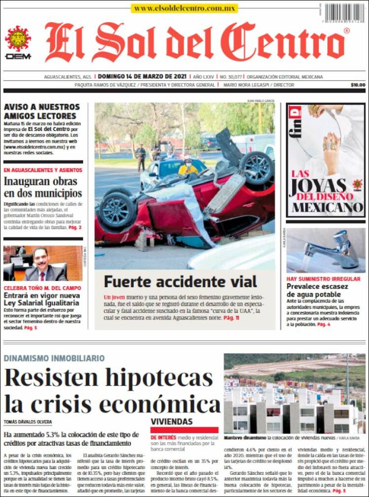 Portada de El Sol del Centro (M&eacute;xico)