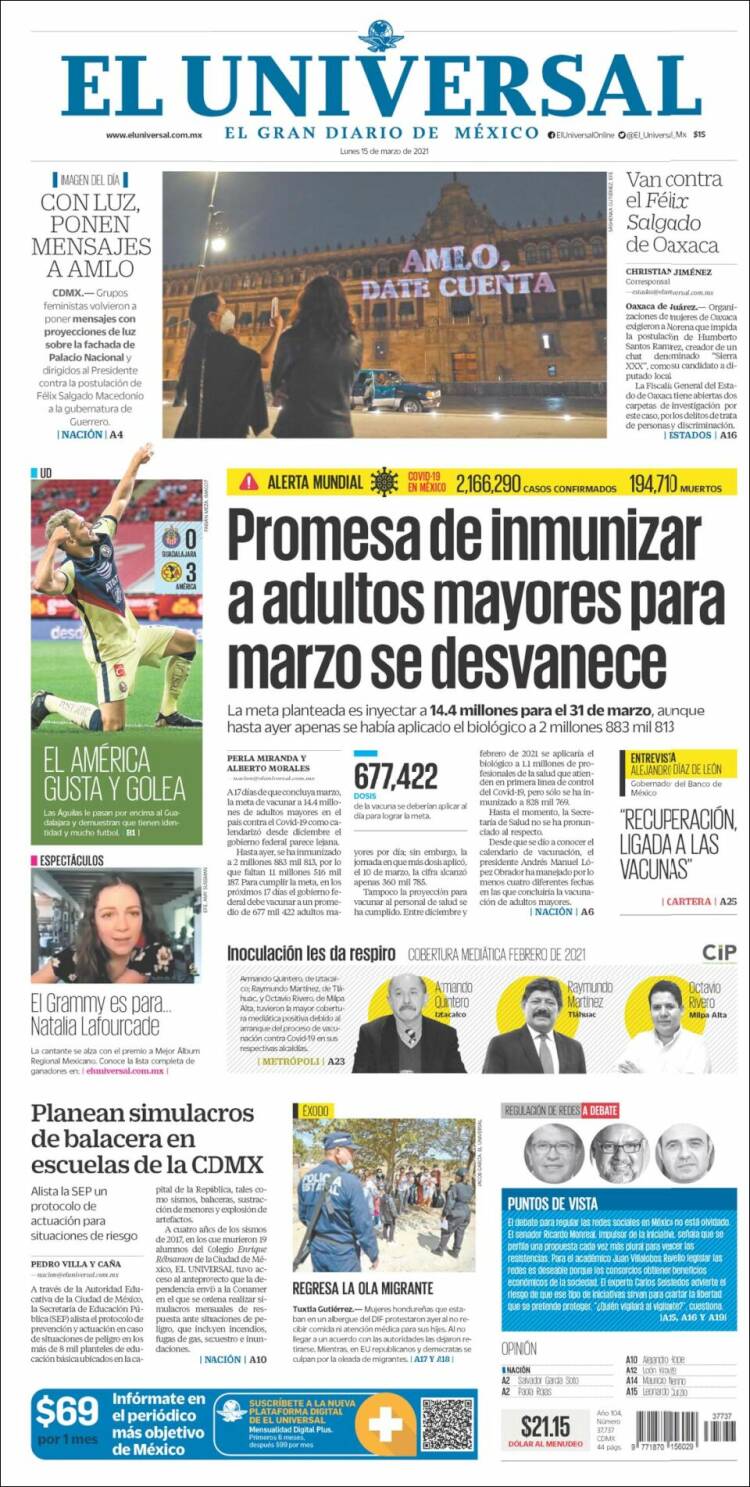Portada de El Universal (M&eacute;xico)