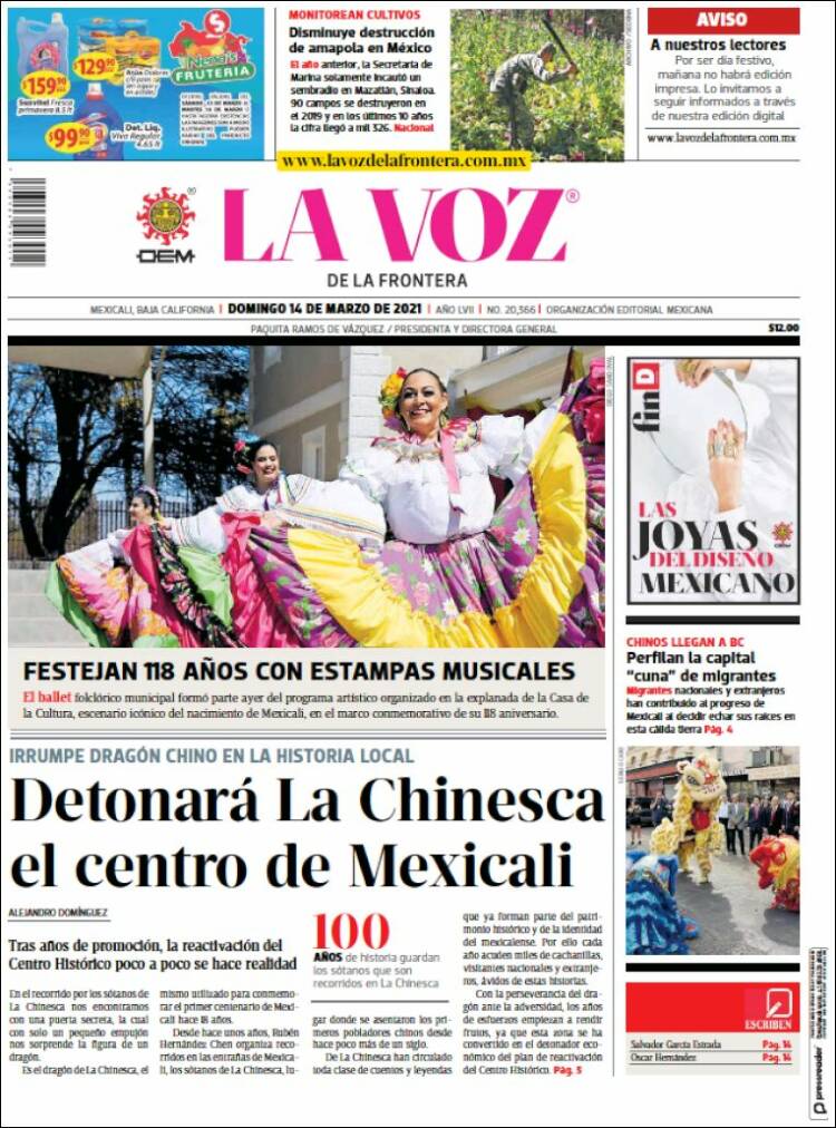 Portada de La Voz de la Frontera (M&eacute;xico)