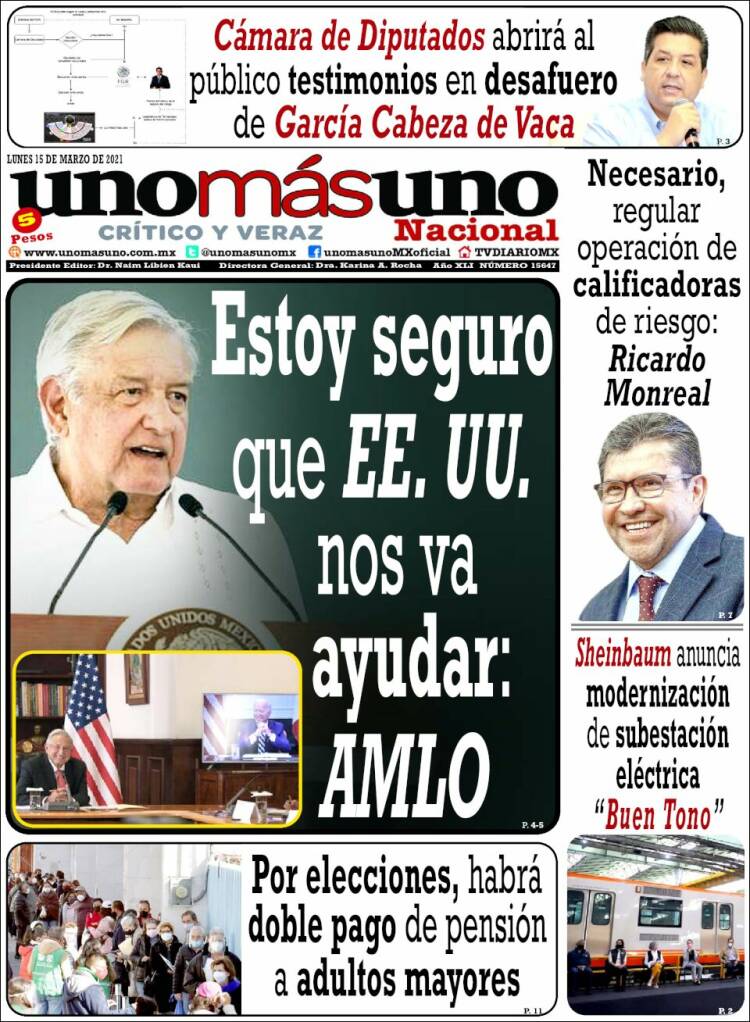 Portada de unomásuno (M&eacute;xico)