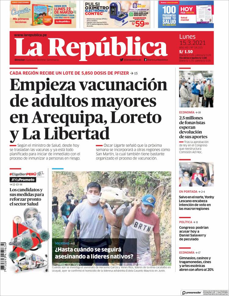 Portada de La Republica (Per&uacute;)