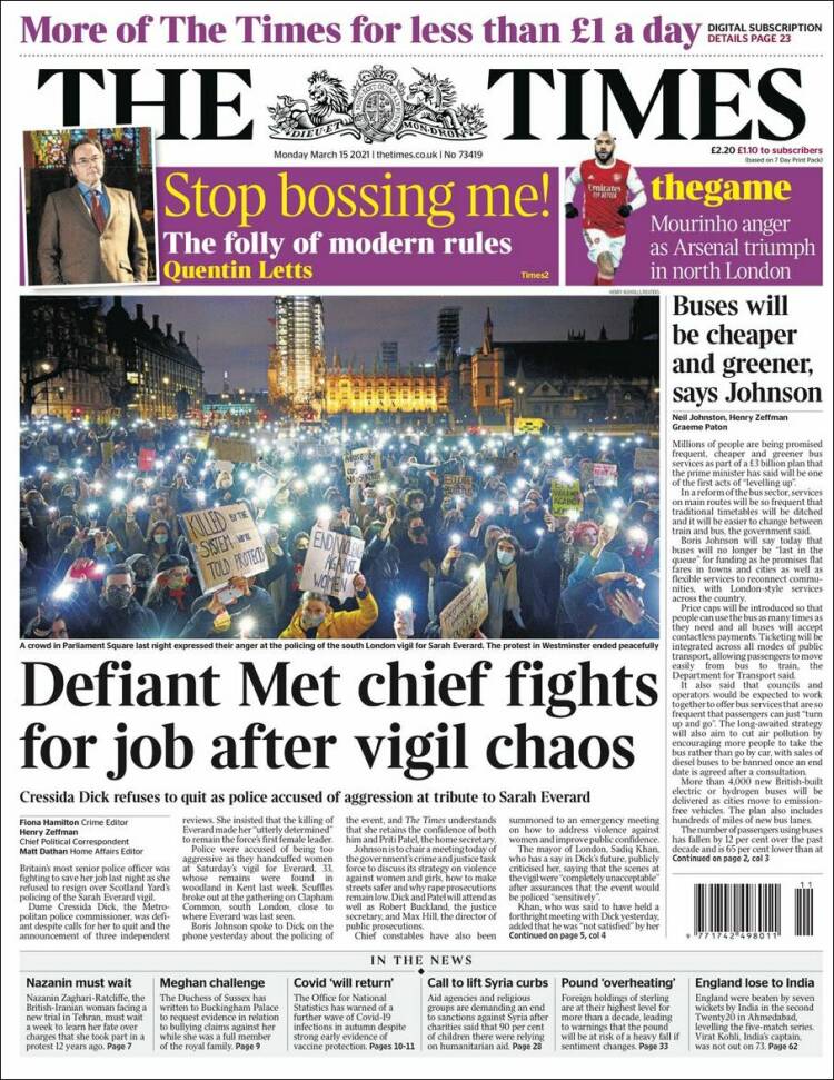 Portada de The Times (Reino Unido)