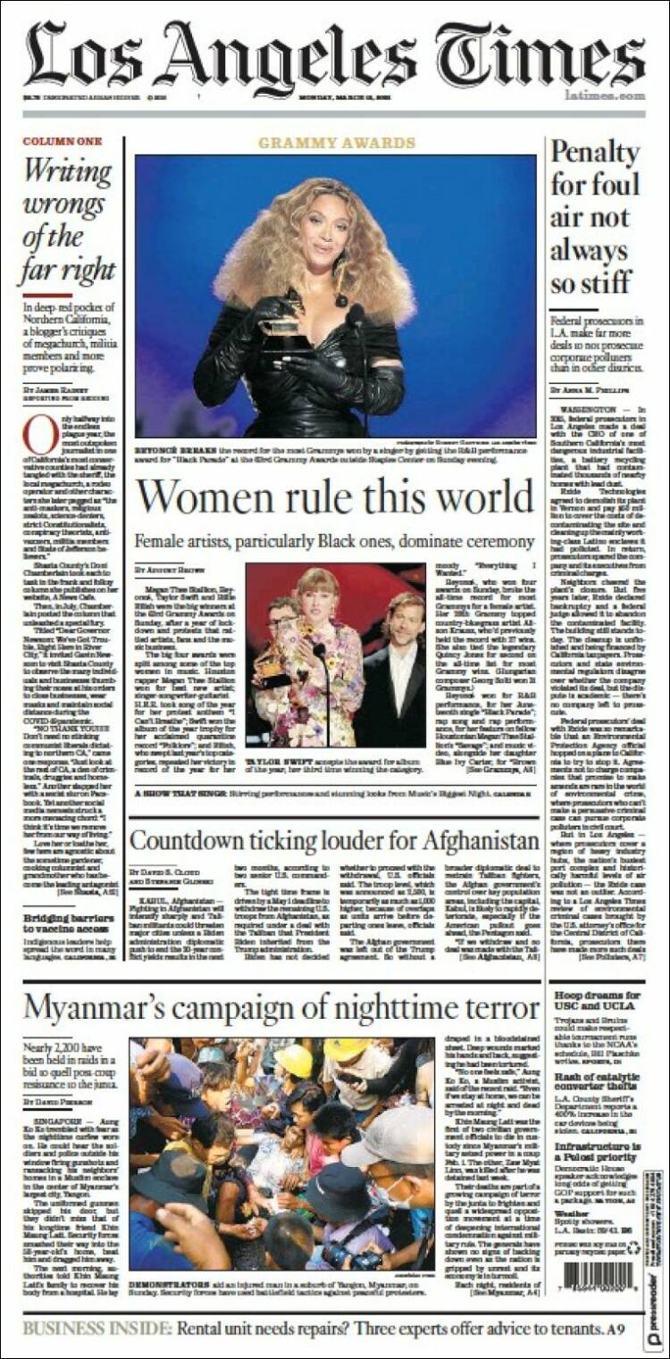 Portada de Los Angeles Times (USA)