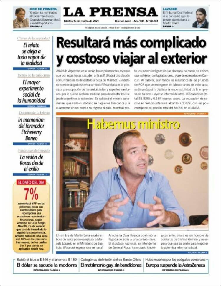 Portada de La Prensa (Argentina)