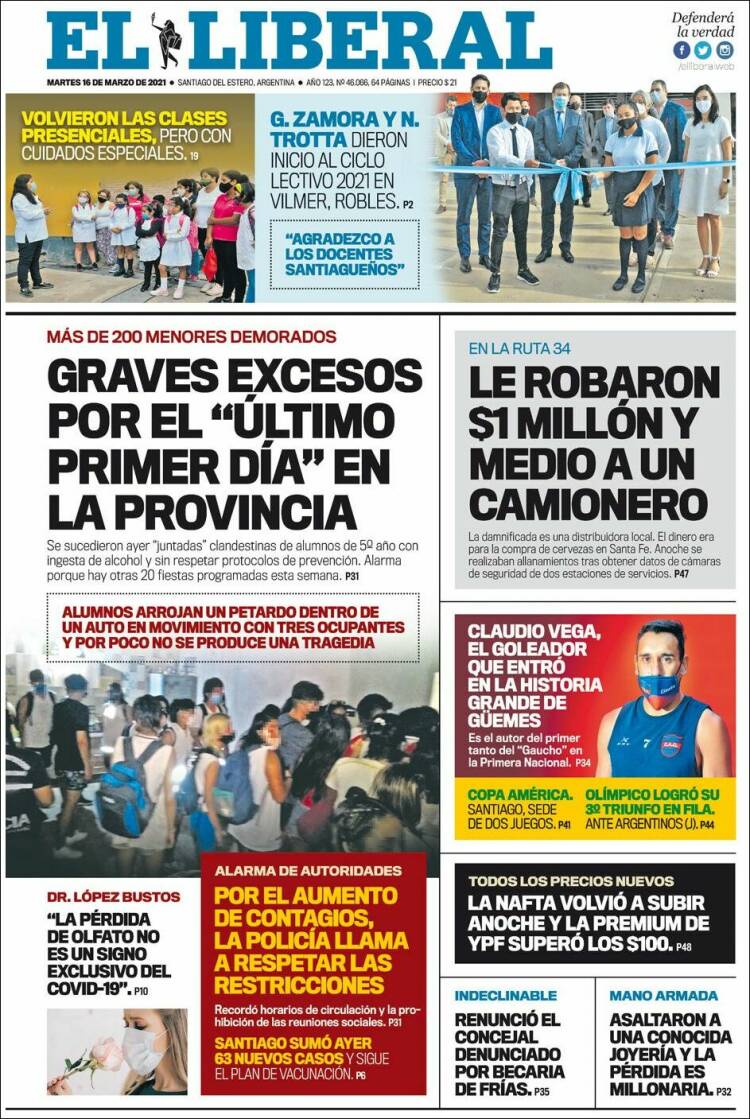 Portada de Diario El Liberal (Argentina)