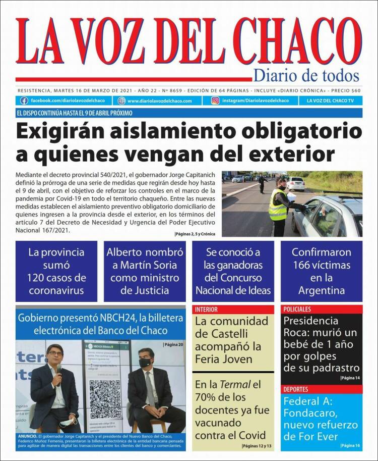 Portada de La Voz del Chaco (Argentina)