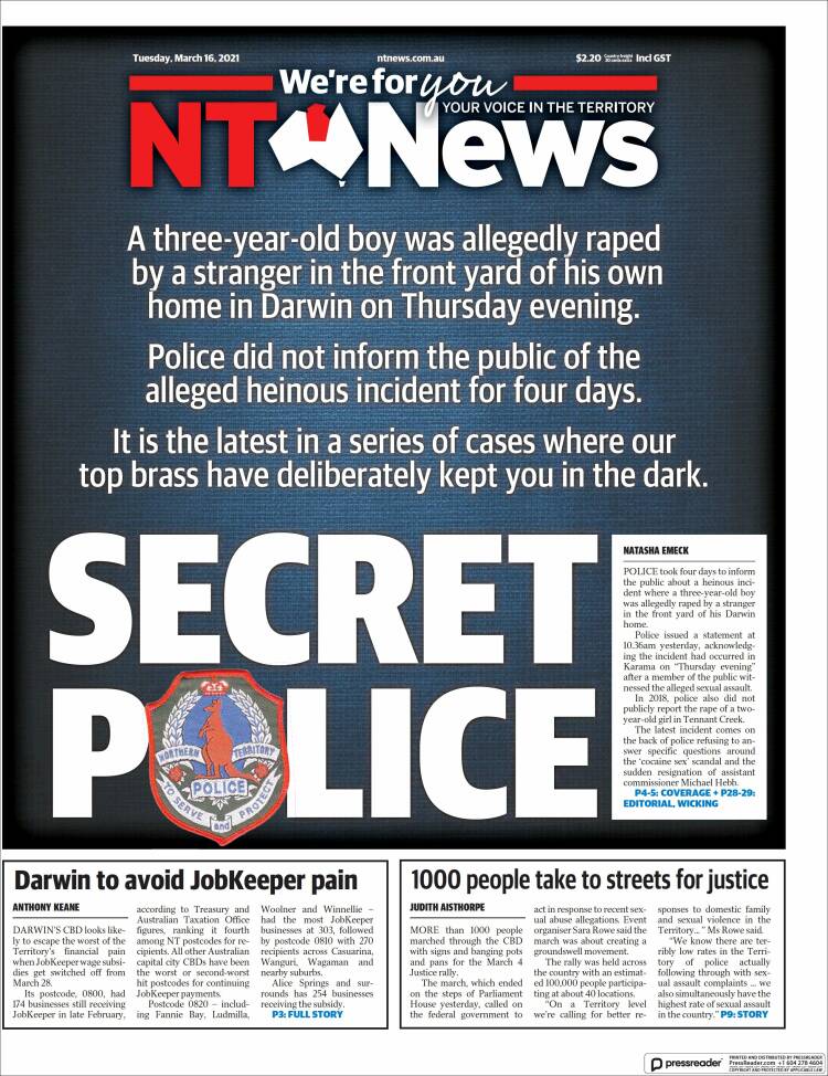 Portada de Northern Territory News (Australia)