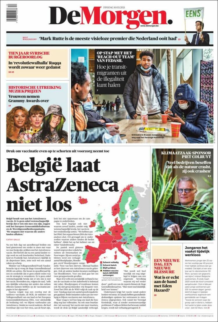 Portada de De Morgen (B&eacute;lgica)