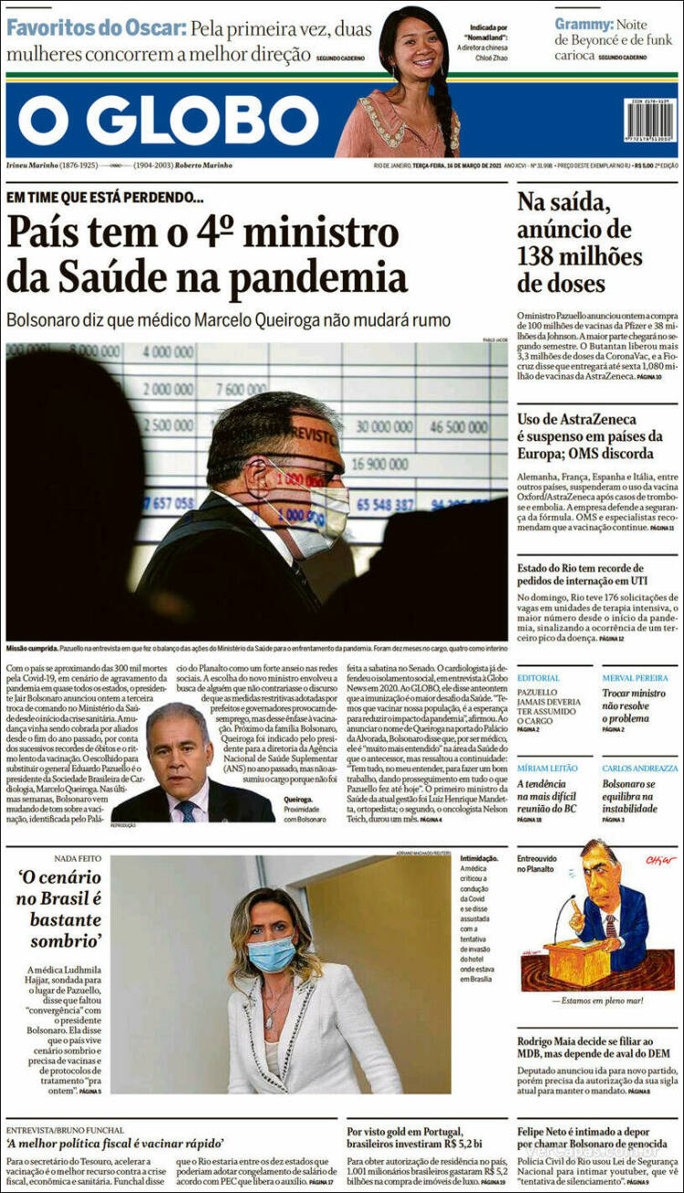 Portada de O Globo (Brasil)