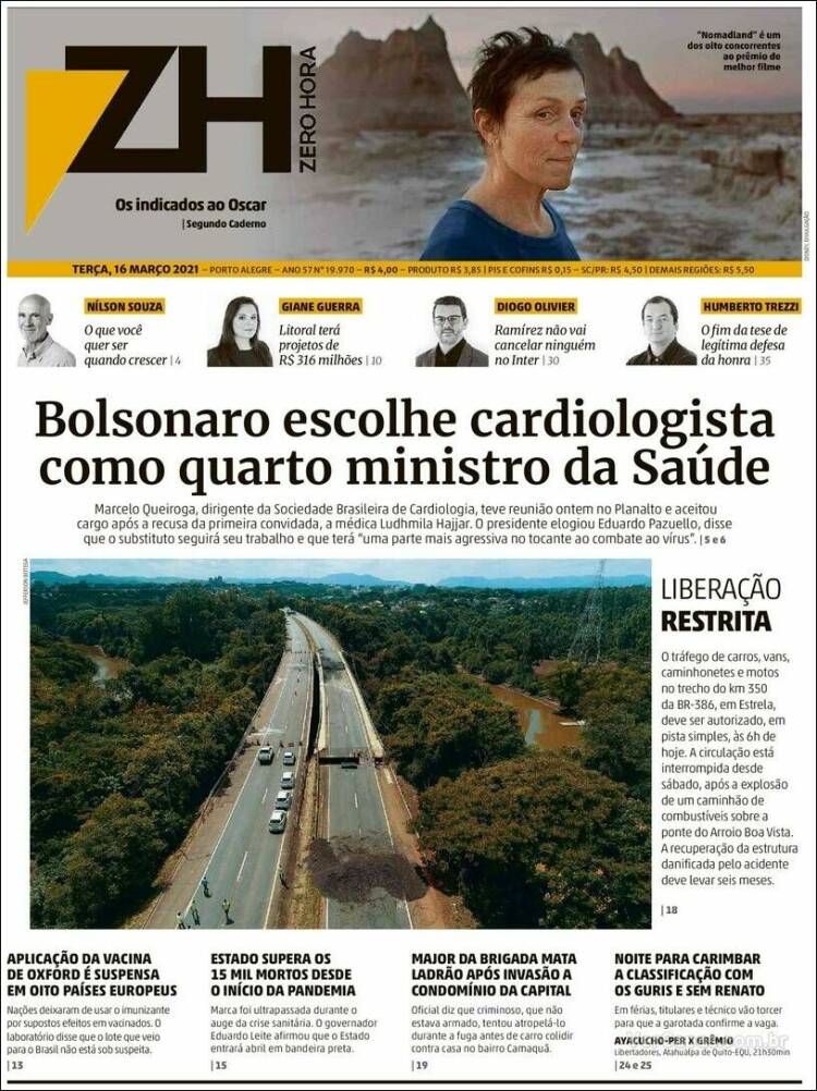 Portada de Zero Hora (Brasil)