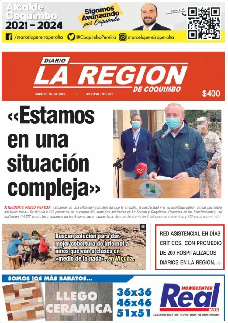 Portada de Diario La Región de Coquimbo (Chile)