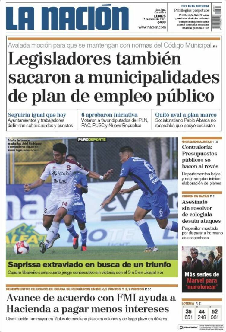 Portada de La Nación - Costa Rica (Costa Rica)