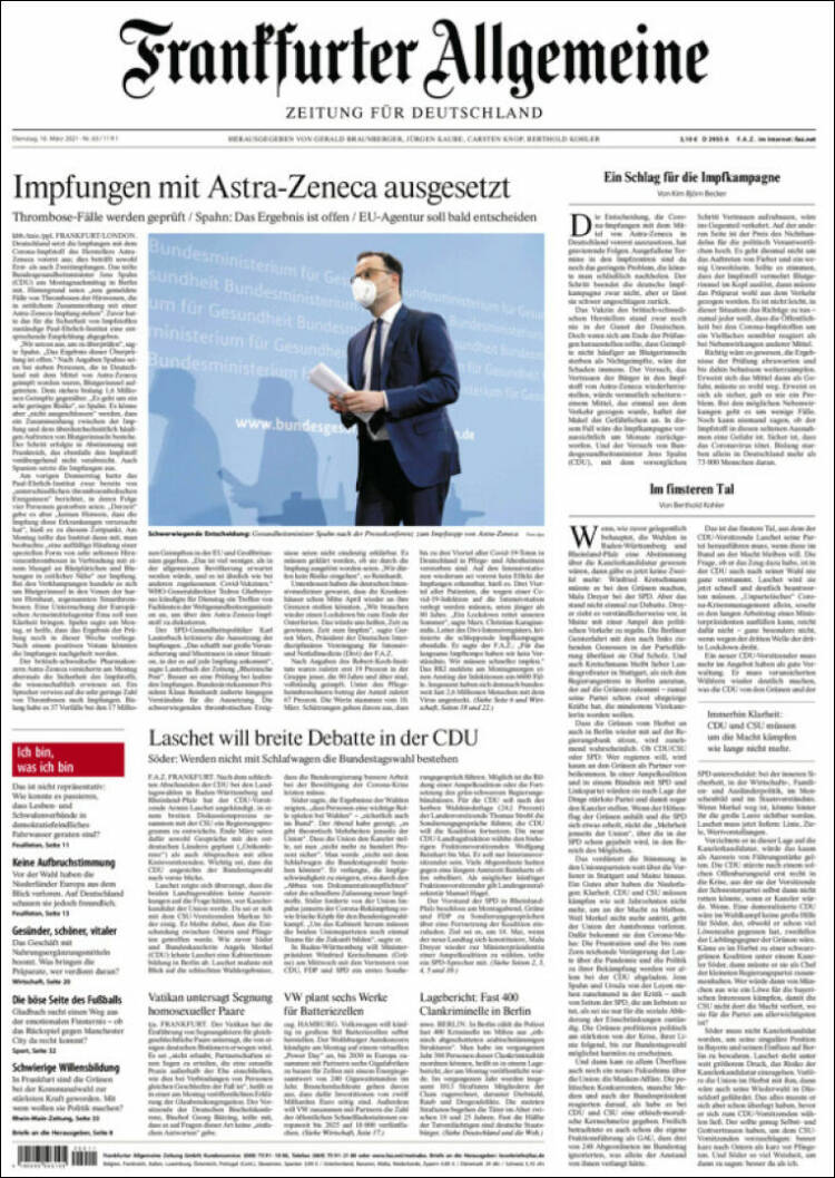 Portada de Frankfurter Allgemeine (Alemania)