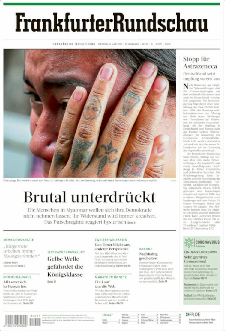 Portada de Frankfurter Rundschau (Alemania)