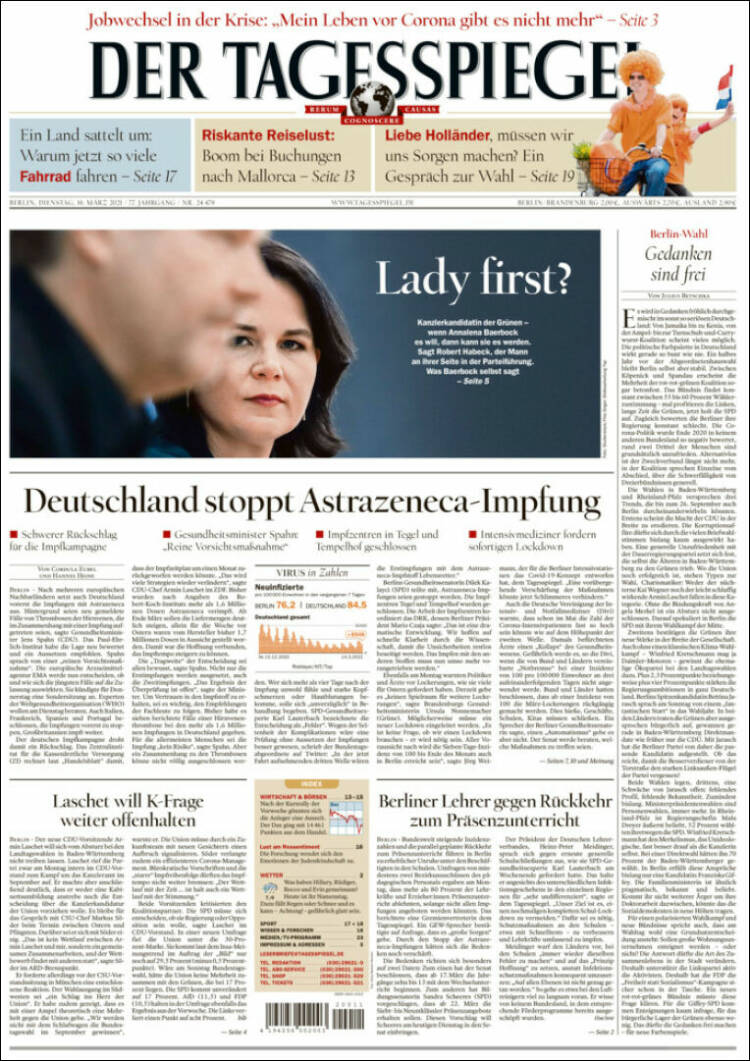 Portada de Der Tagesspiegel (Alemania)