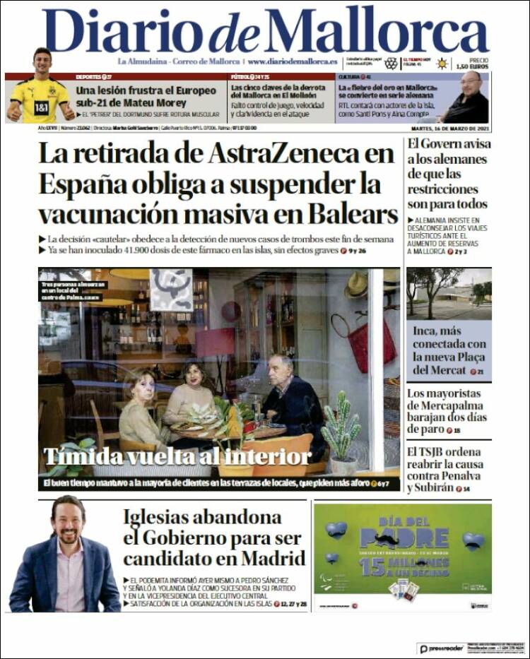 Portada de Diario de Mallorca (España)