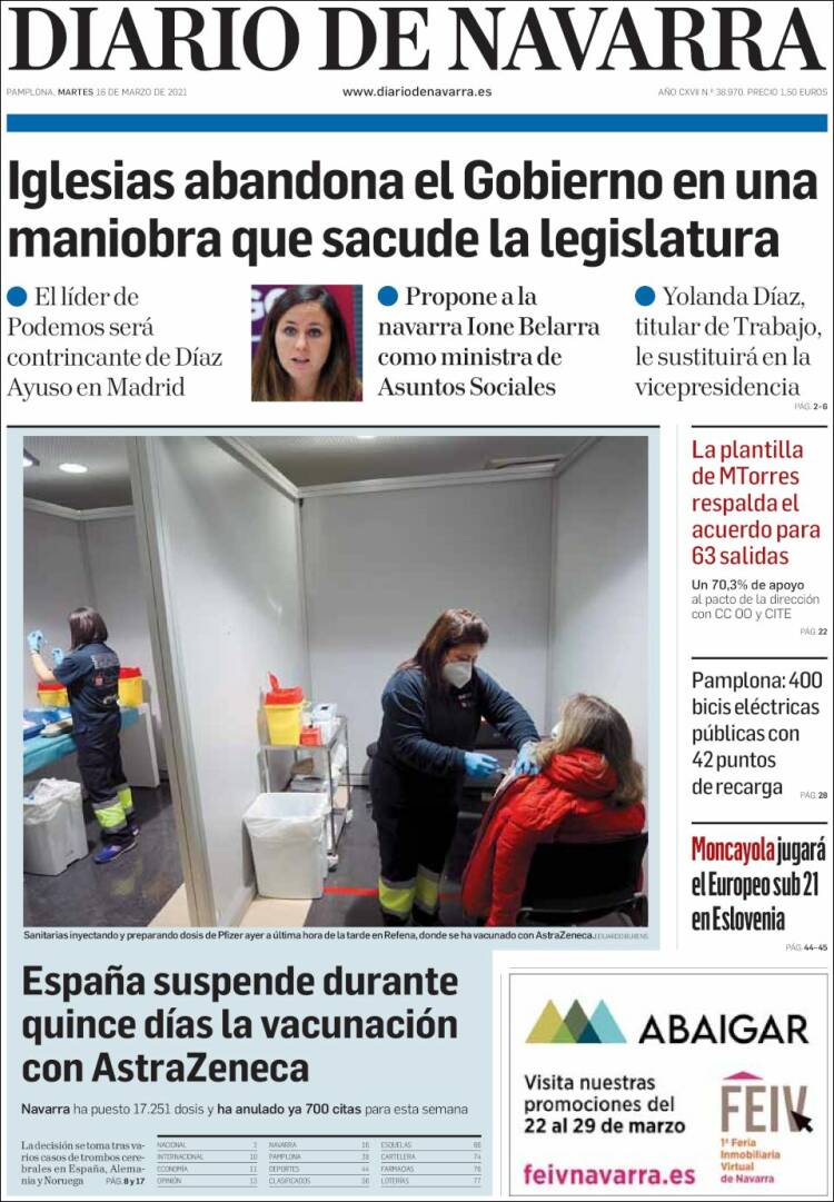 Portada de Diario de Navarra (España)