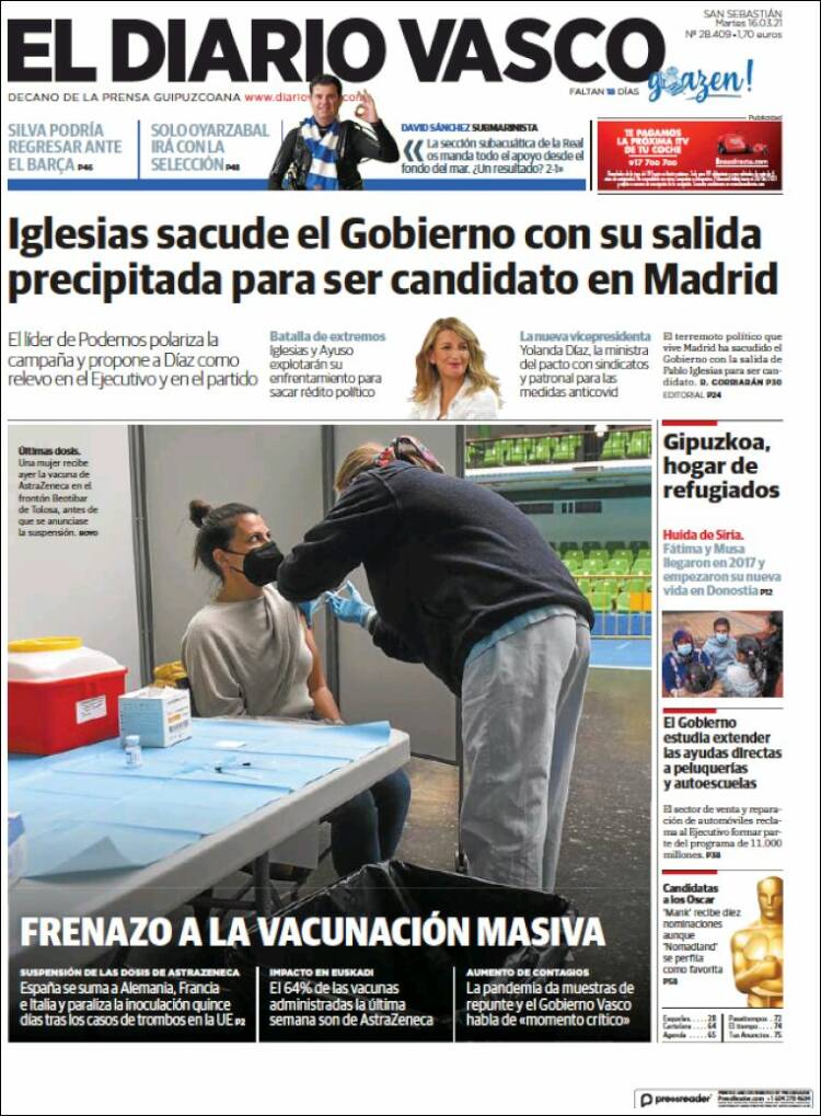 Portada de Diario Vasco (España)