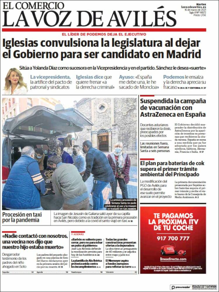 Portada de El Comercio - Avilés (España)