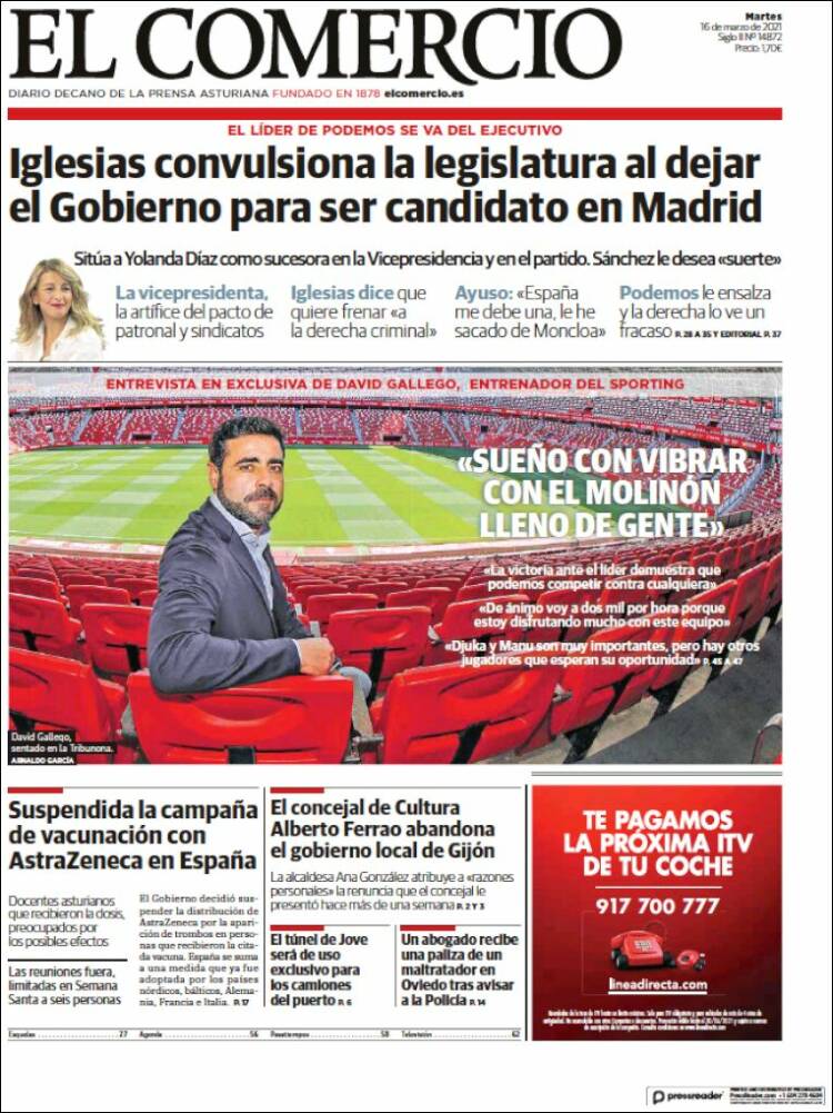 Portada de El Comercio - Gijón (España)