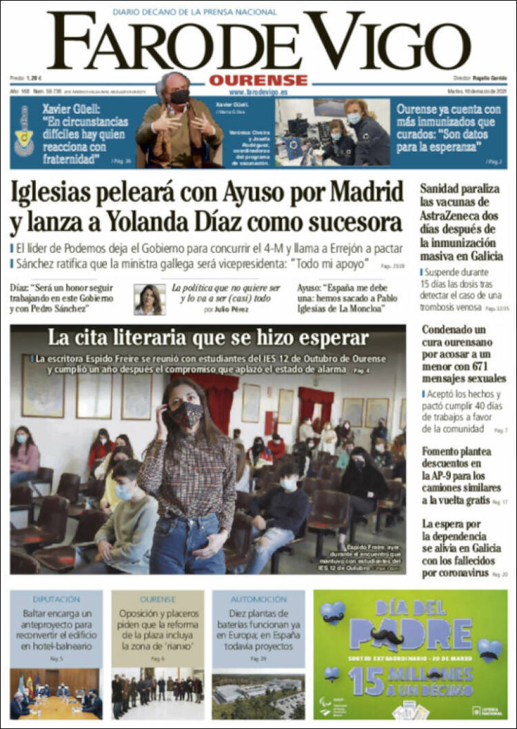 Portada de El Faro de Vigo - Ourense (España)