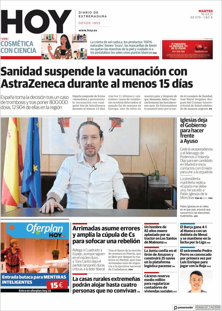 Portada de Hoy - Caceres (España)