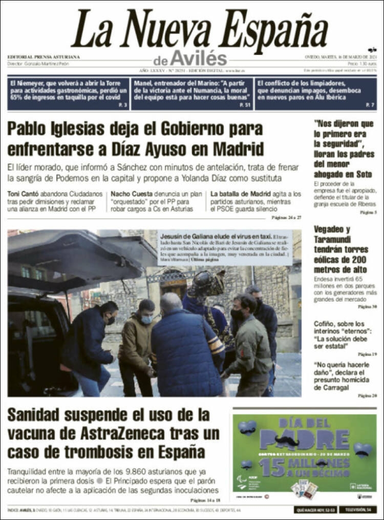 Portada de La Nueva España - Avilés (España)