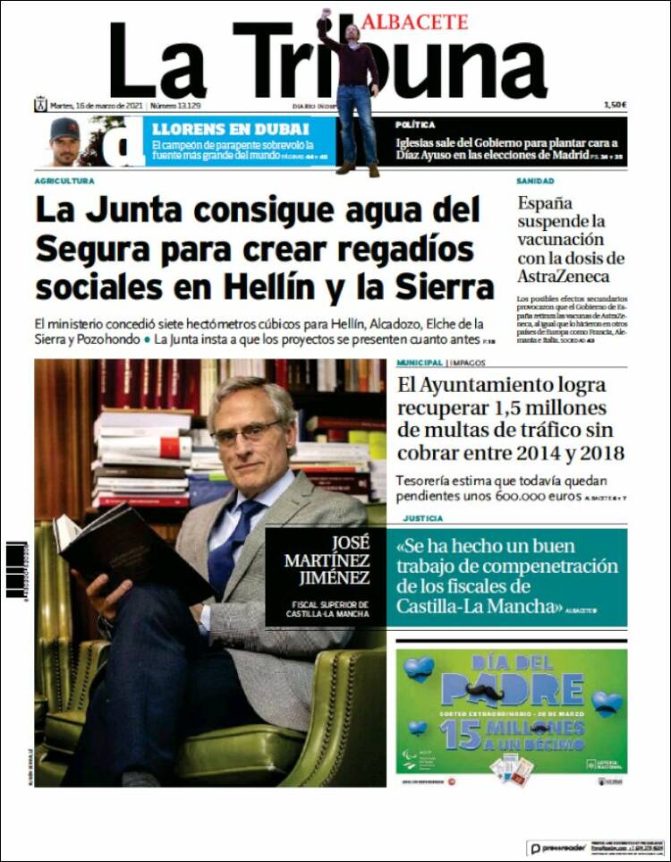 Portada de La Tribuna de Albacete (España)