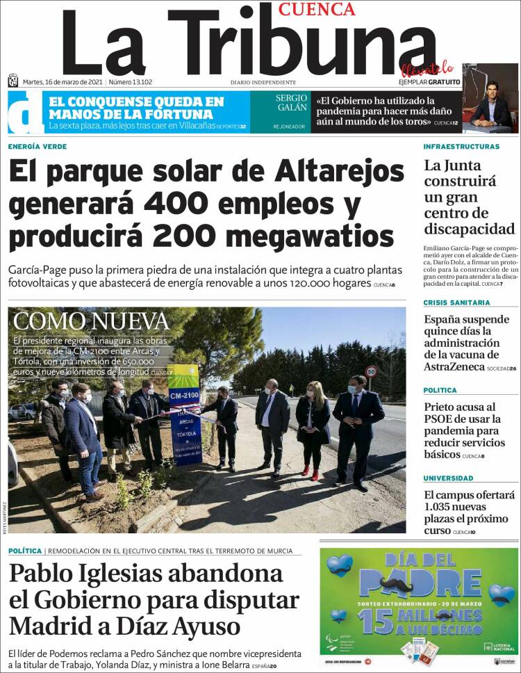 Portada de La Tribuna de Cuenca (España)