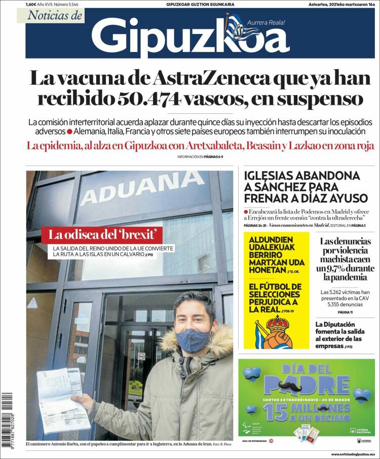 Portada de Noticias de Gipuzkoa (España)