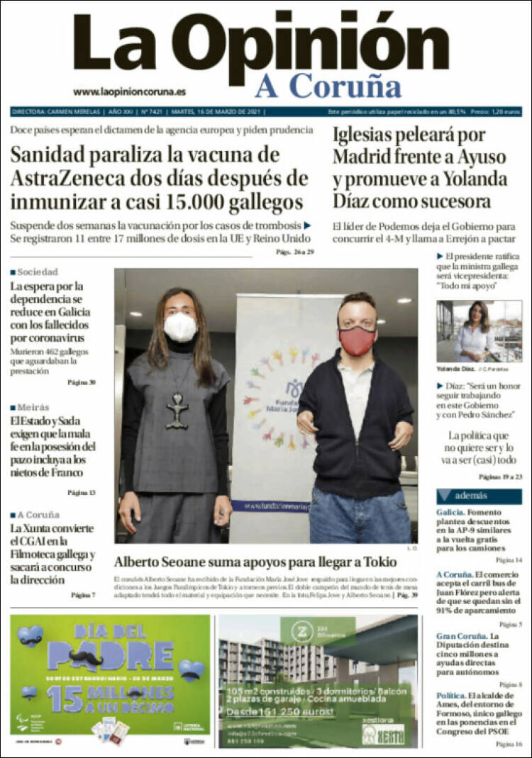 Portada de La Opinión de A Coruña (España)